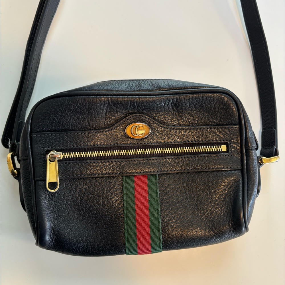 Gucci Black and Green Crossbody Bag with Leather Strap